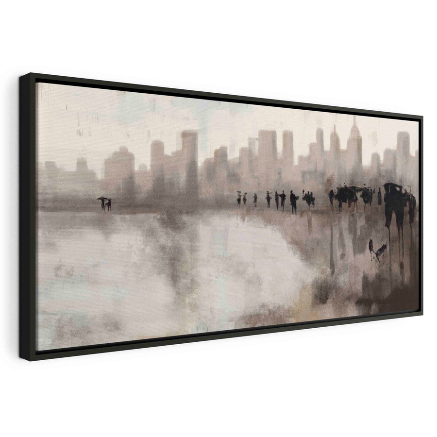 Glezna melnā koka rāmī - Pilsēta lietū, 100x50 cm G ART