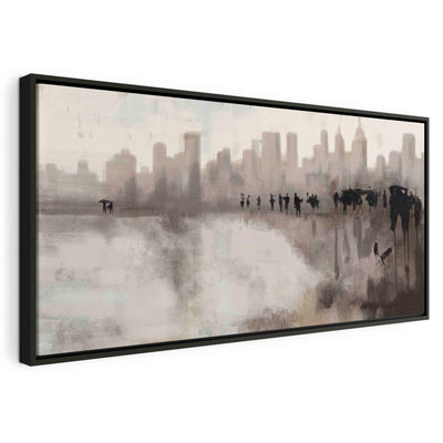 Painting in a black wooden frame - City in the rain G ART