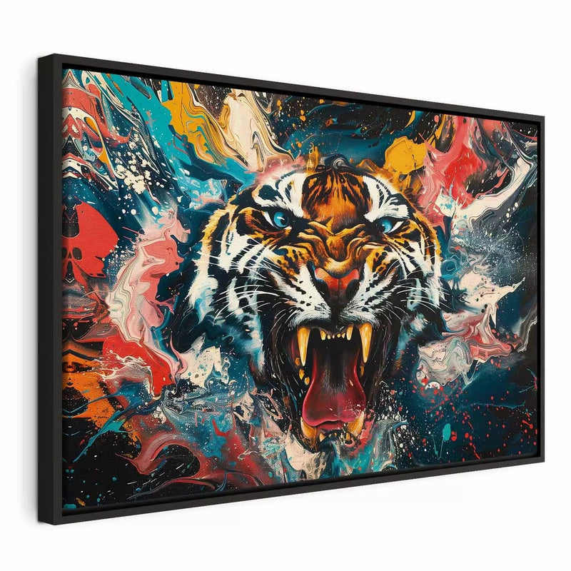 PREMIUM painting in a black wooden frame - Roaring Tiger, 162547 G ART