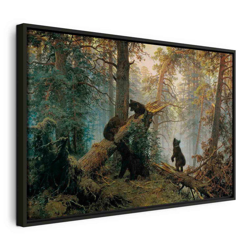 Painting in a black wooden frame - Morning in the pine forest G ART