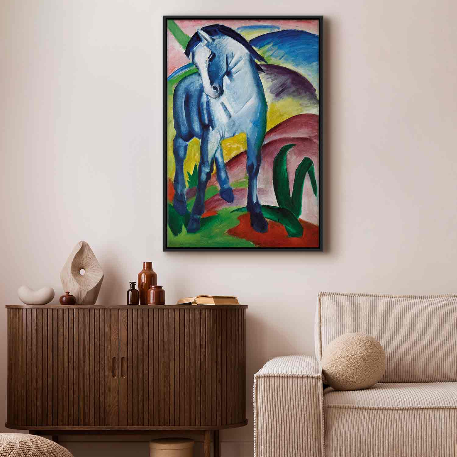 Glezna melnā koka rāmī - Zilais zirgs - uz audekla G ART