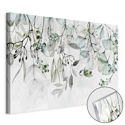 Glezna uz akrila stikla - Zaļās lapas un ziedi uz gaiša fona - 151501 Artgeist