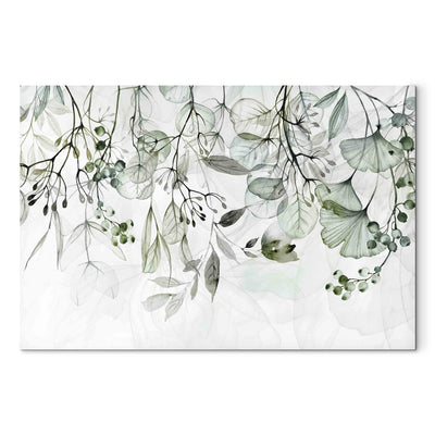 Glezna uz akrila stikla - Zaļās lapas un ziedi uz gaiša fona, 151501 Artgeist