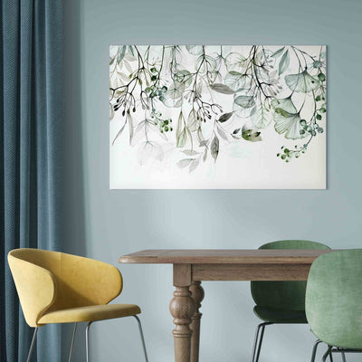 Glezna uz akrila stikla - Zaļās lapas un ziedi uz gaiša fona, 151501 Artgeist