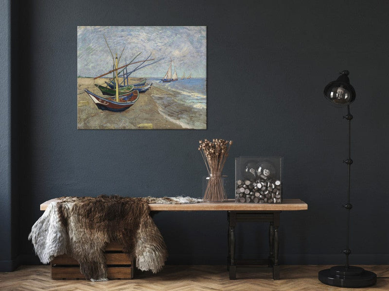 Gleznas reprodukcija (Vinsents van Gogs) - Zvejas laivas Saintes Maries de la Mer pludmalē G ART