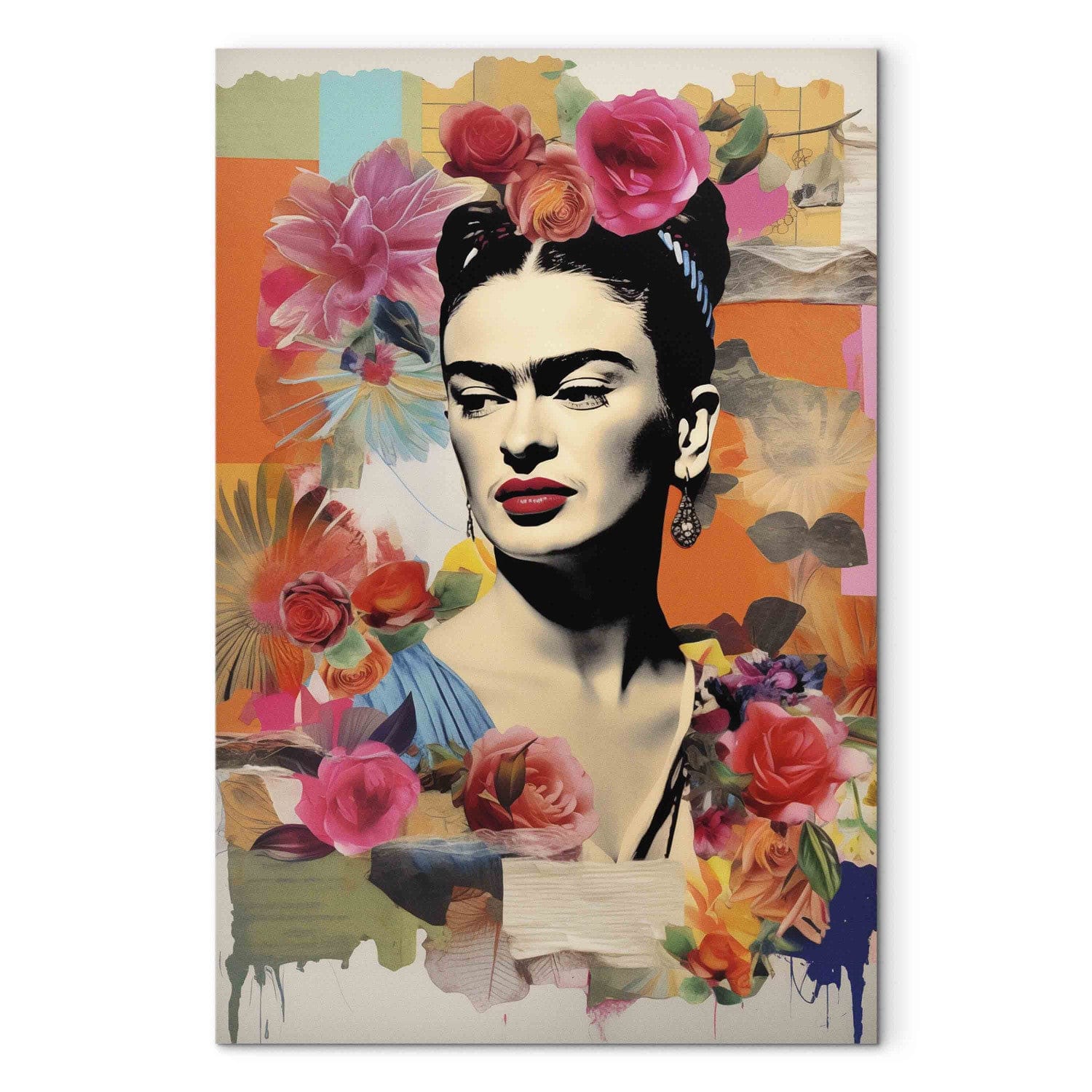 Gleznotājas portrets - Frida Kalo uz pasteļkrāsas ziedu fona, 152217, liels izmērs G-ART