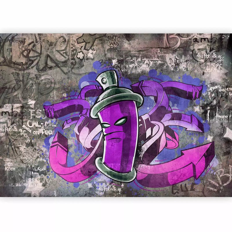 Wall Murals with street graffiti with purple balloon on a gray background, 60606g-art