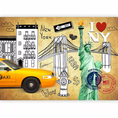 Yellow Wall Murals Young people with New York City theme, 60770g-art