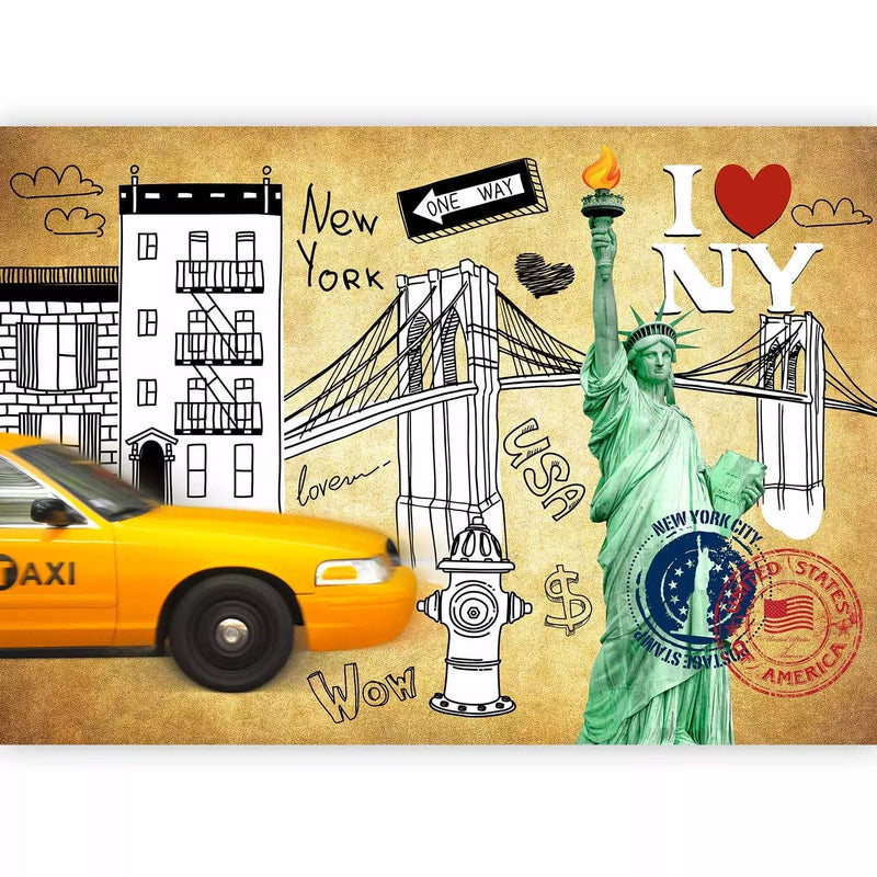 Yellow Wall Murals Young people with New York City theme, 60770g-art