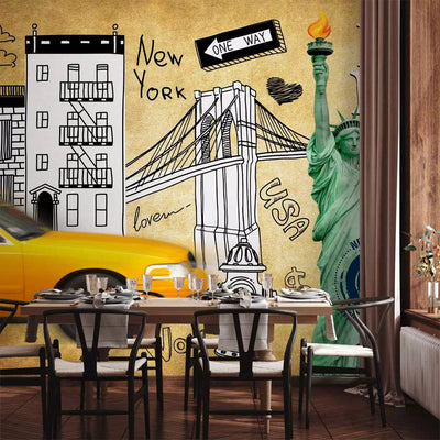 Yellow Wall Murals Young people with New York City theme, 60770g-art