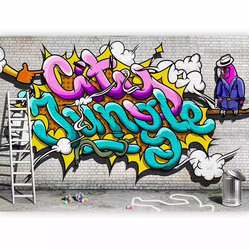 Graffiti Wall Murals - street art with large text and parrot, 60761 G-art