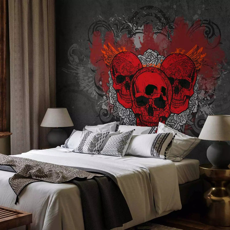 Wall Murals with red skulls and inscription on gray, 60619 g-art