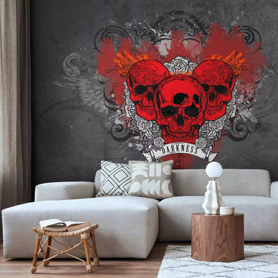 Wall Murals with red skulls and inscription on gray, 60619 g-art