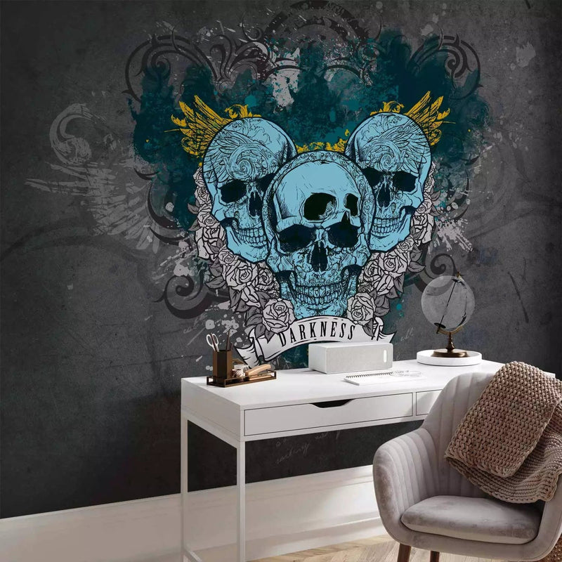 Wall Murals with graffiti - skull blue - Dark III, 60611g -art