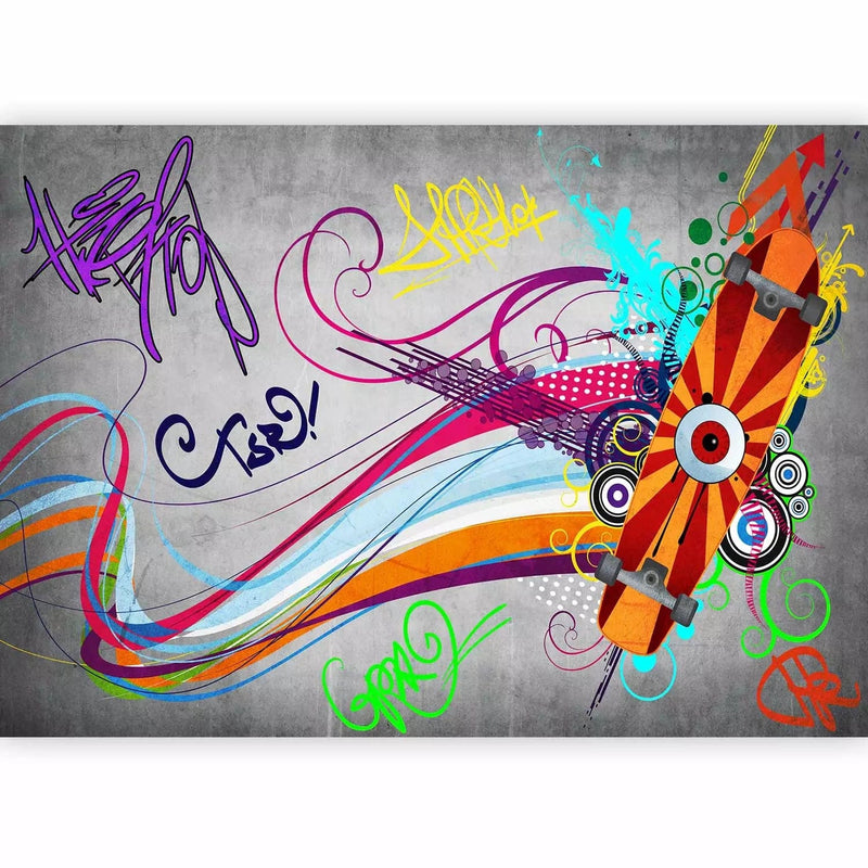 Graffiti Wall Murals - Drawing with colorful stripes on a gray background G-art