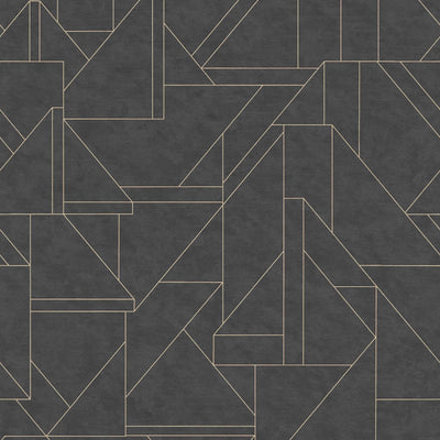 Grafiskas tapetes ar modernu līniju rakstu, melnā un bronzā - 1374020 AS Creation