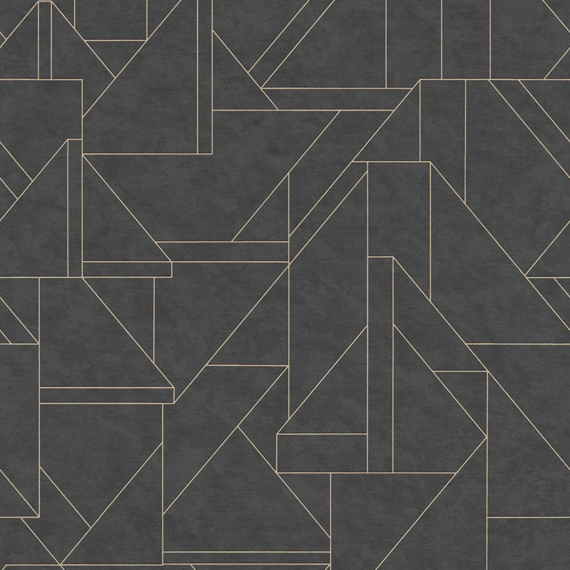 Grafiskas tapetes ar modernu līniju rakstu, melnā un zeltā, 1374020 AS Creation