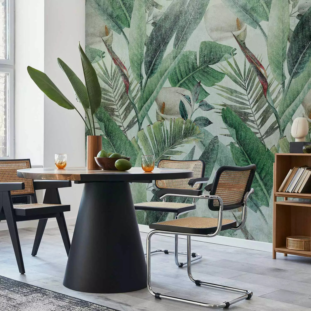 Fototapetes - Kompozīcija ar džungļu lapām un ziediem, 142310