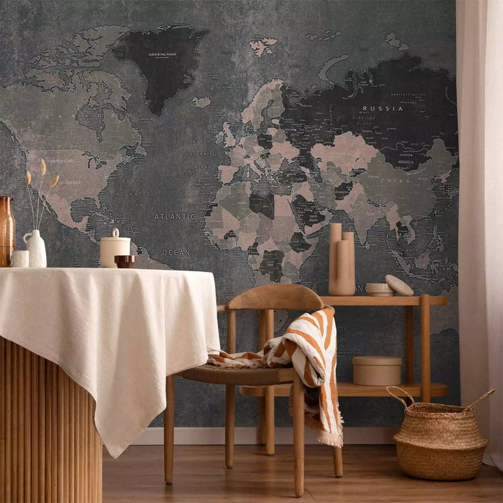 Wall Murals - Continent card on a heterogeneous background with compass in the corner, 91659