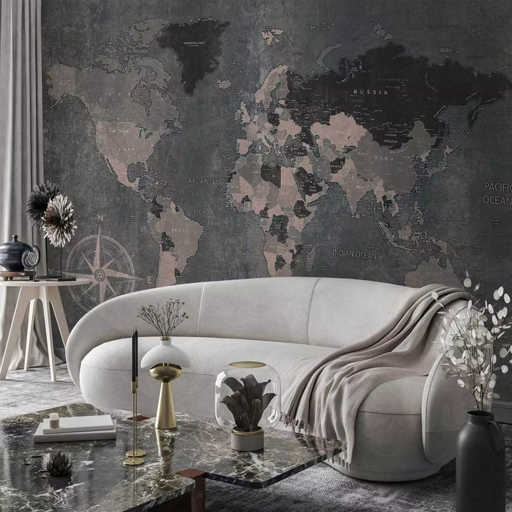 Wall Murals - Continent card on a heterogeneous background with compass in the corner, 91659