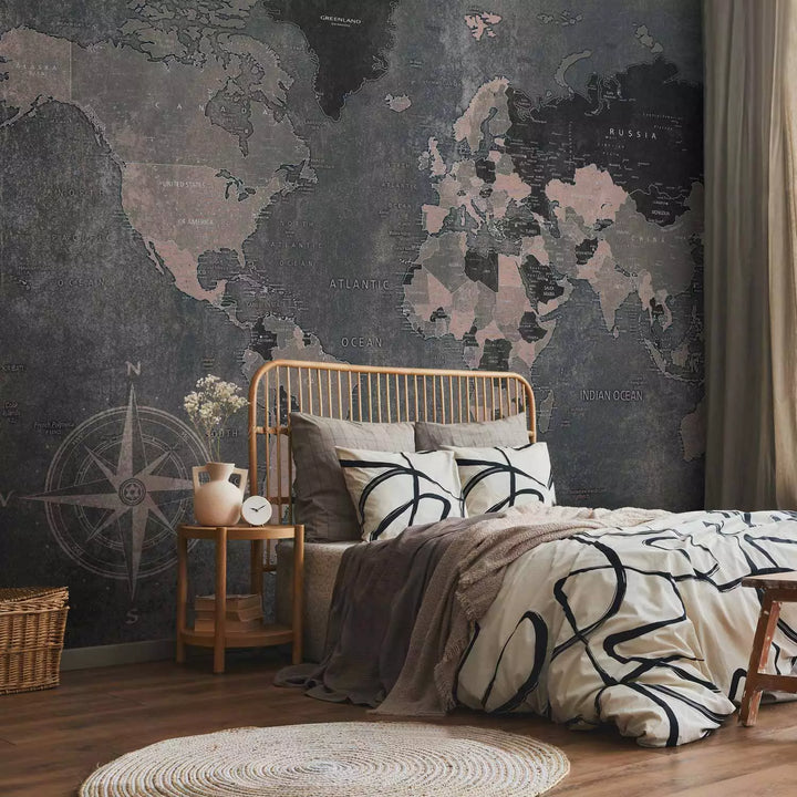 Wall Murals - Continent card on a heterogeneous background with compass in the corner, 91659