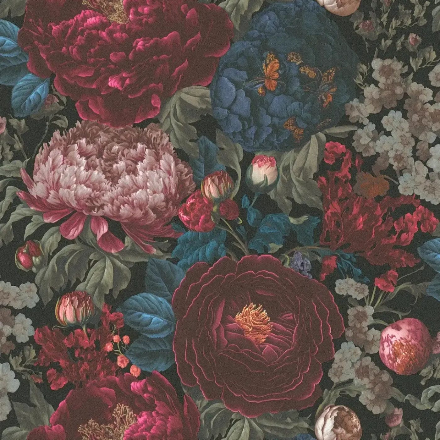 Greznas flizelīna tapetes ar krāšņu ziedu rakstu - sarkana, zila AS Creation