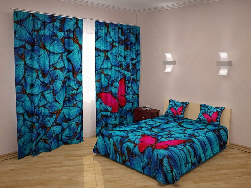 Bedspread with butterfly on a blue background - Admiration - Order Online Digital Textile