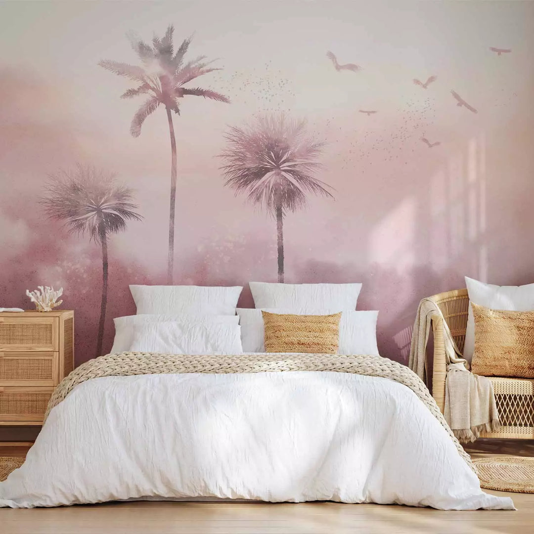 Fototapetes ar palmām - Tropu vējš - rozā toņos, 138742