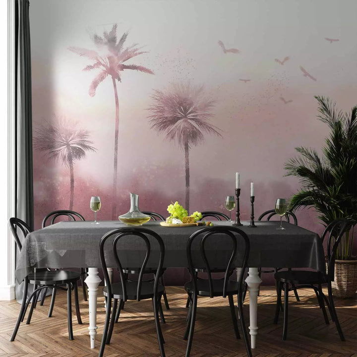 Fototapetes ar palmām - Tropu vējš - rozā toņos, 138742