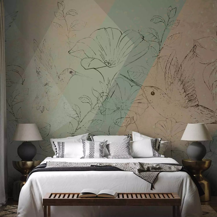 Fototapeet Kolibritega - Kolibrid niidul (rohelised toonid), 146340