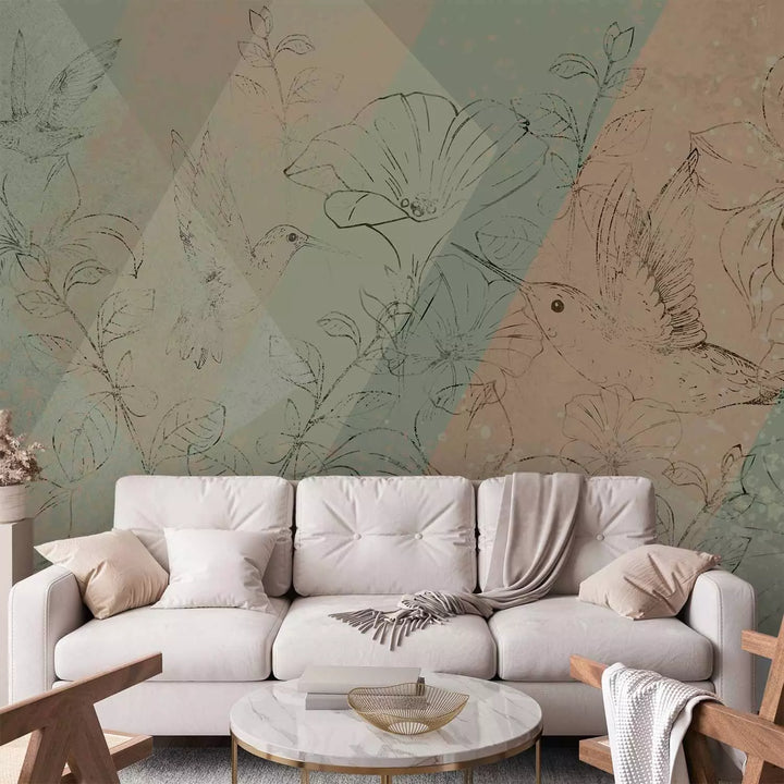 Fototapeet Kolibritega - Kolibrid niidul (rohelised toonid), 146340