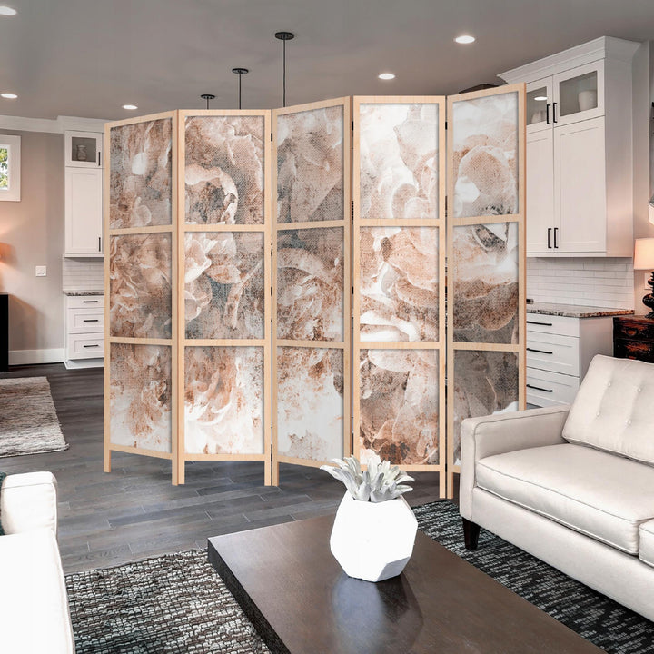 Japāņu aizslietnis, vienpusējs 225x172, Abstrakts ziedu motīvs siltos bēšos toņos L-ART