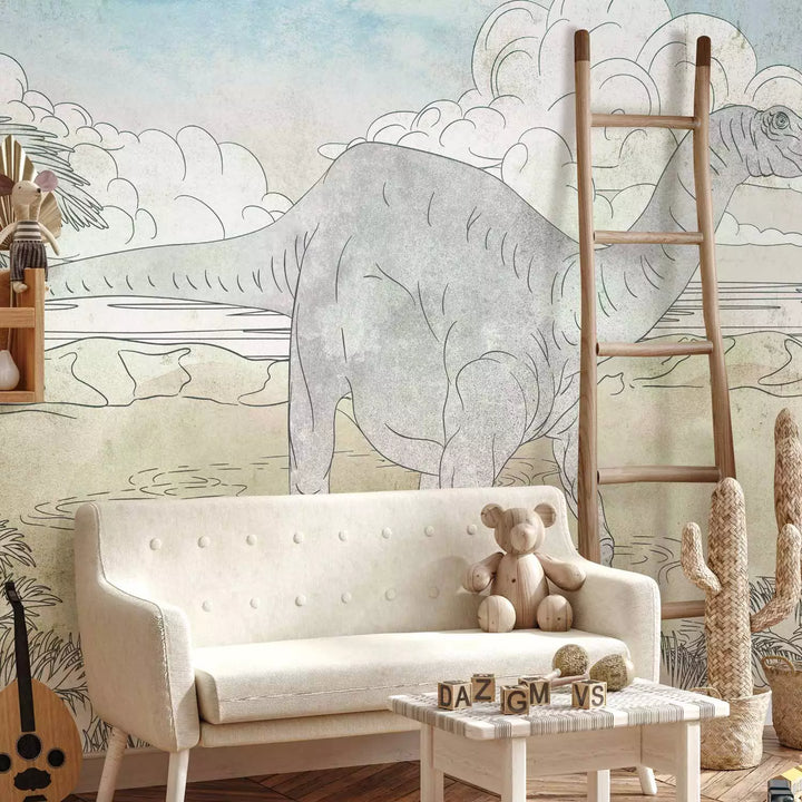 Wall Murals - hand -drawn dinosaur in pastel colors, 149237