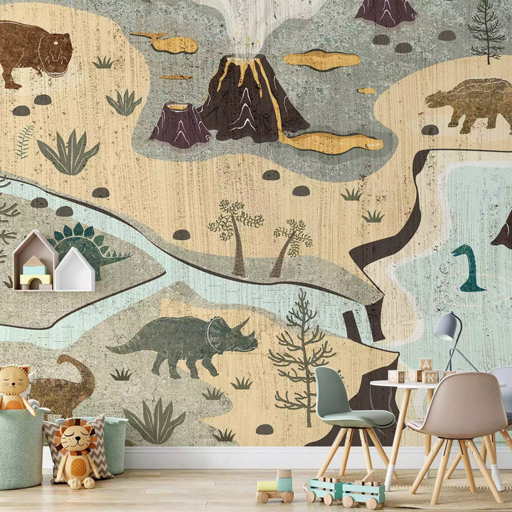 Fototapetai - Juros periodo pasaulis - dinozaurai žemėlapyje, 149205