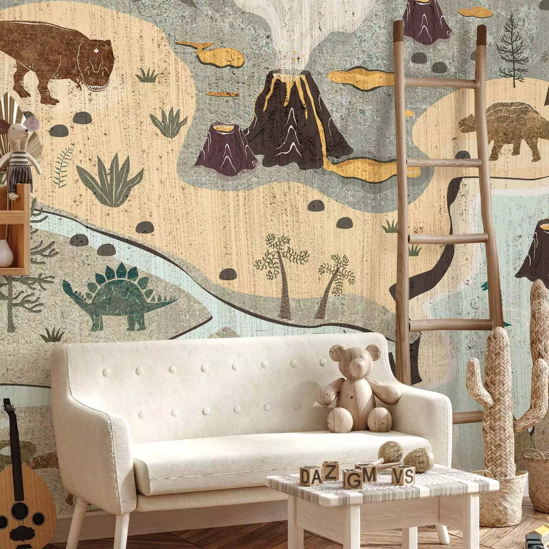 Fototapetai - Juros periodo pasaulis - dinozaurai žemėlapyje, 149205