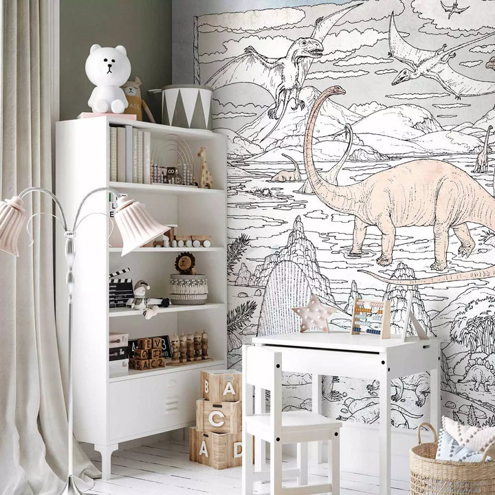 Fototapetai - Rankomis piešti pastelinių spalvų dinozaurai, 149238