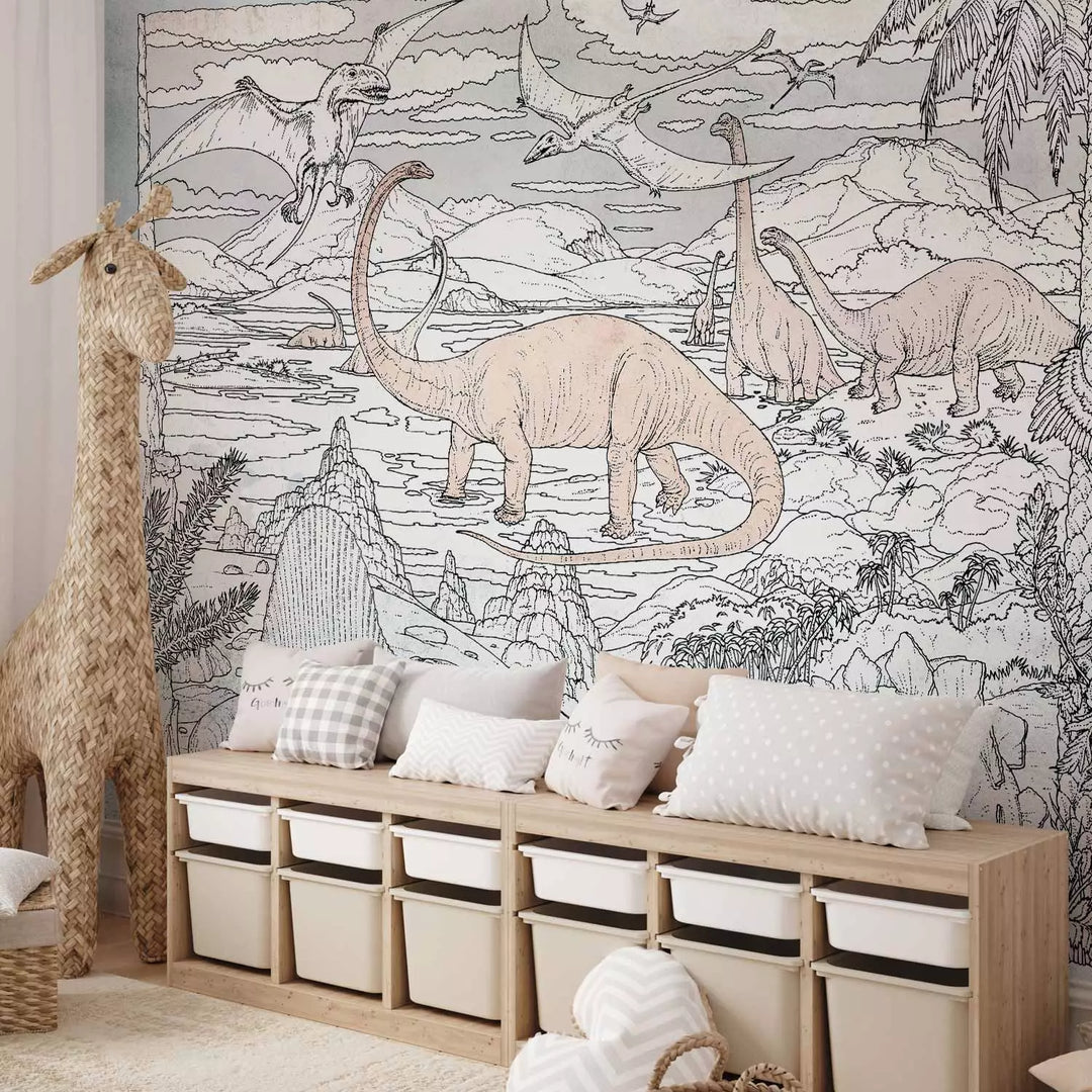 Fototapetai - Rankomis piešti pastelinių spalvų dinozaurai, 149238