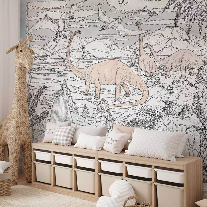 Fototapetai - Rankomis piešti pastelinių spalvų dinozaurai, 149238