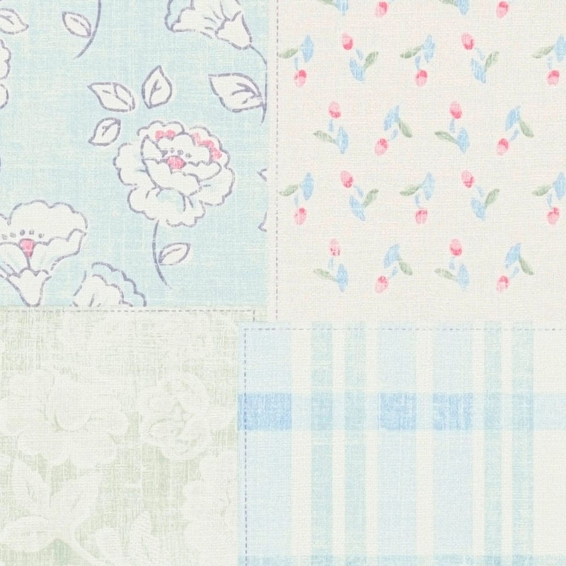 Kantrī stila tapetes ar ziedu rakstu: zilā, rozā - 1373005 AS Creation