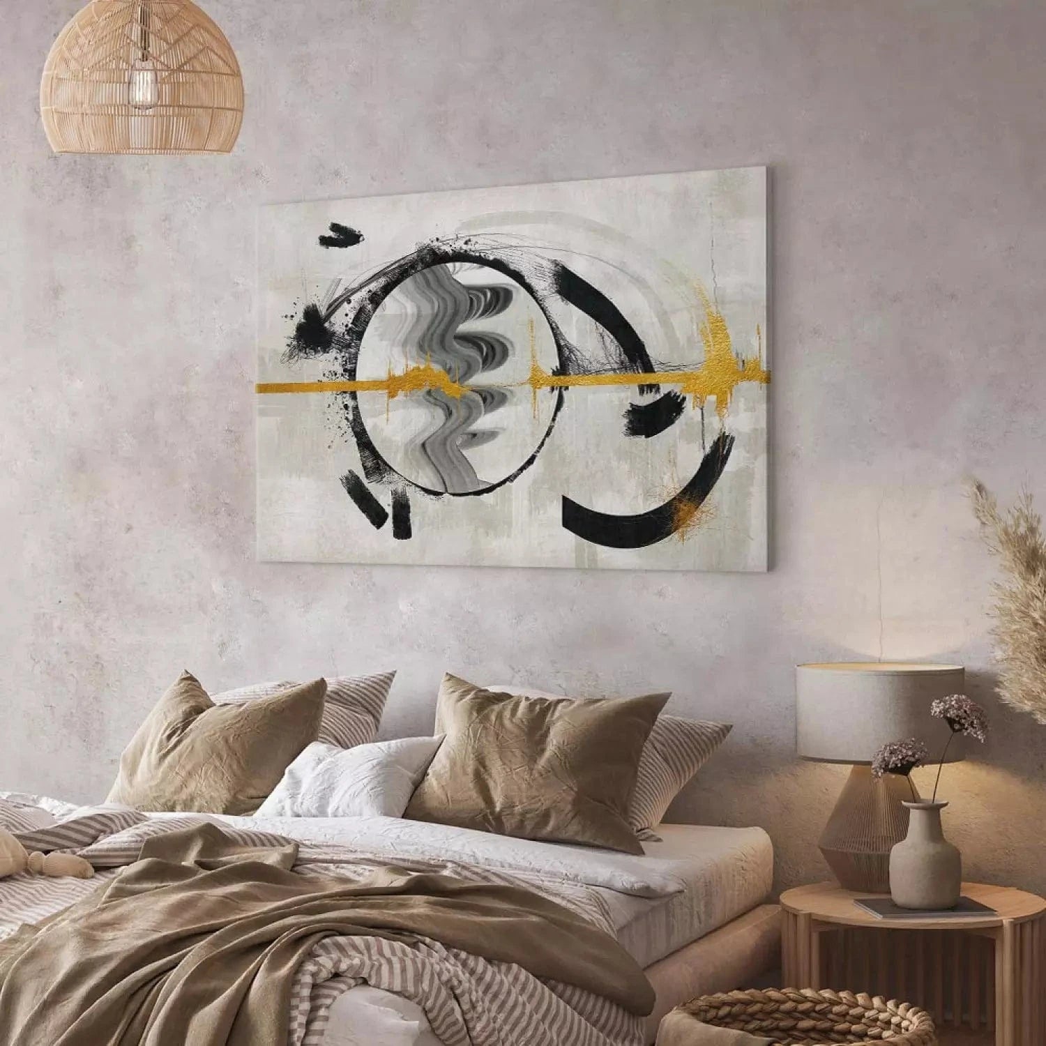 Glezna ar melnu sfēru un zelta līnijām (1 daļa), horizontāla G-ART