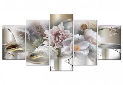Kanva - Abstrakcija ar ziediem - pavasara ziedi ar zelta elementiem G-ART