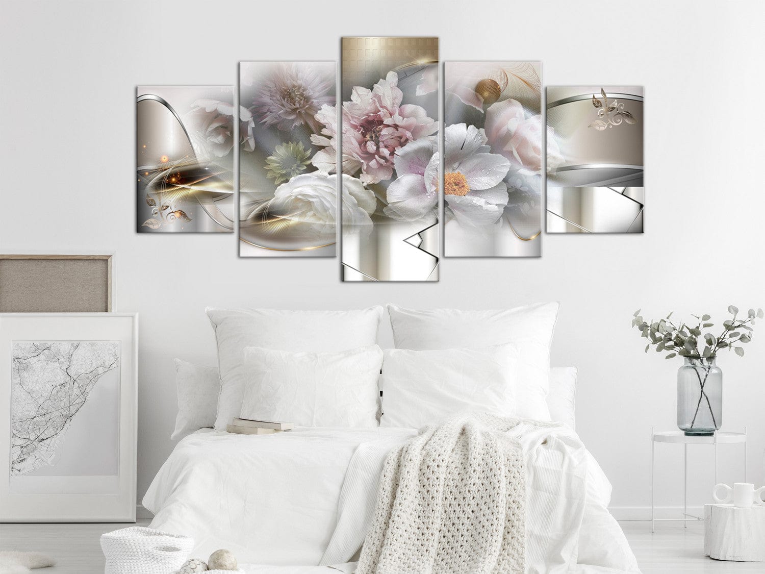 Glezna - Abstrakcija ar ziediem - pavasara ziedi ar zelta elementiem G-ART