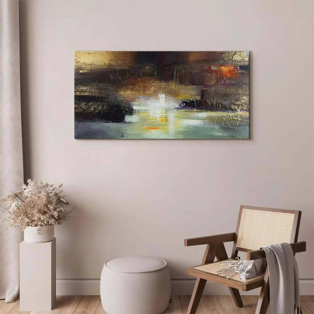 Glezna - Abstrakts raksts ar eļļas gleznas imitāciju, brūna, zelta ART XL