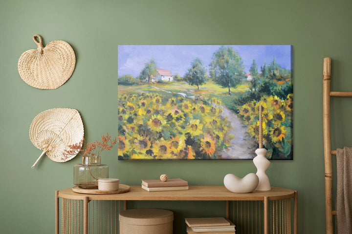 Kanva - Ainava ar saulespuķēm, it kā gleznota, N-1656 X-ART