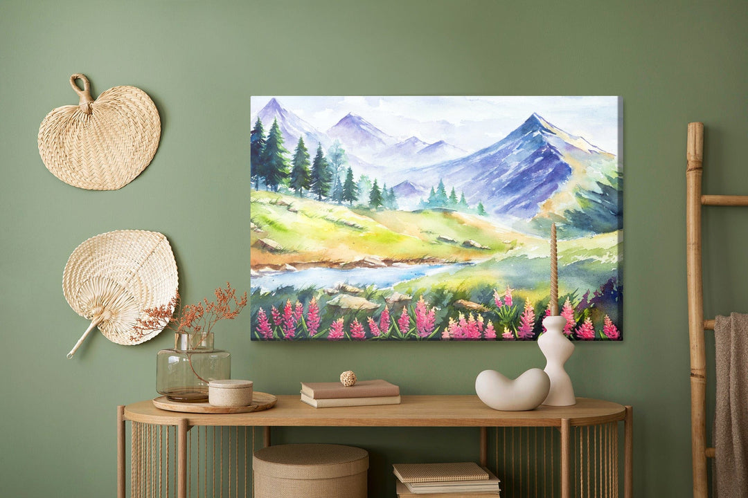 Kanva - Akvareļa gleznota kalnu ainava, N-1051 X-ART