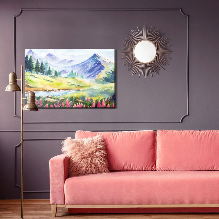 Kanva - Akvareļa gleznota kalnu ainava, N-1051 X-ART