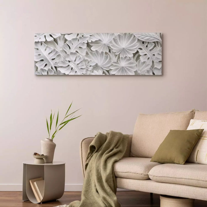 Glezna Abstrakts Raksts – Balti Ģipša Ziedi (3D Efekts) ART XL