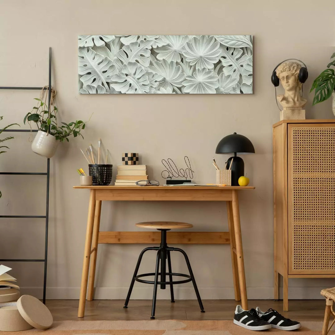 Glezna Abstrakts Raksts – Balti Ģipša Ziedi (3D Efekts) ART XL