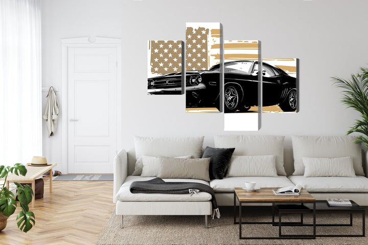 Kanva - Amerikāņu muskuļauto ar ASV karoga fonu, N-3370 X-ART