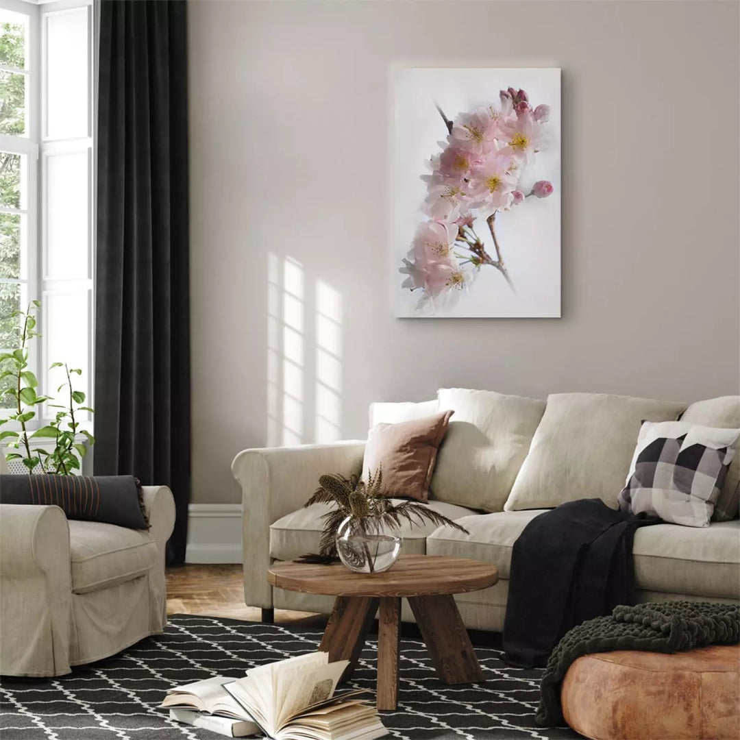 Glezna - ar ābeles ziediem - Pavasaris Japānā, rozā uz balta fona ART XL